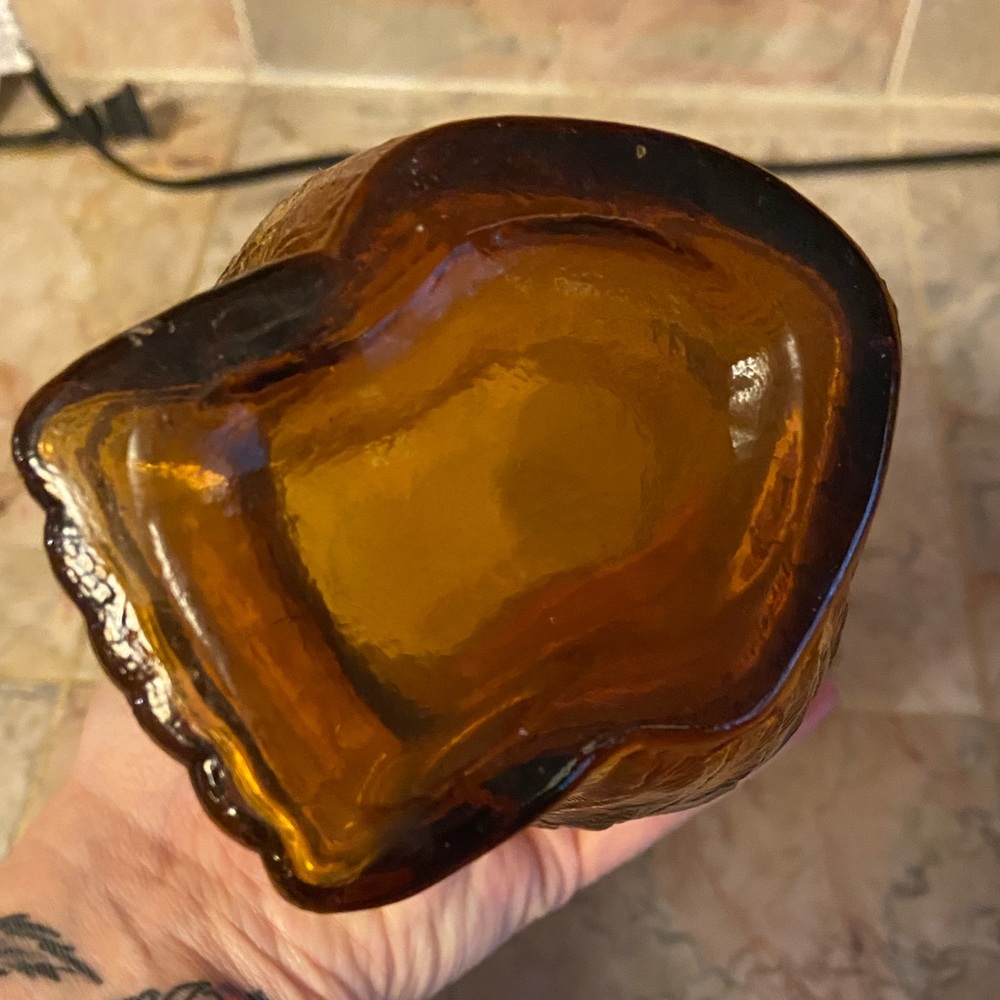 Vintage MCM Kanawha Style Glass Company Amber Glass Owl Pitcher 8 1/2" - Picture 4 of 5